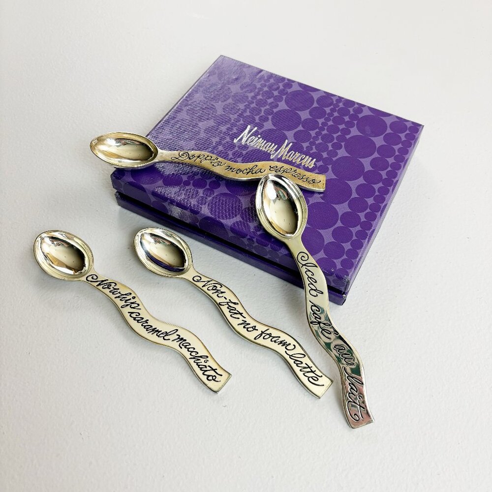 NEIMAN MARCUS Coffee Spoons Set Of 4 Y2K Whimsical Tea Party Latte Bar Cart